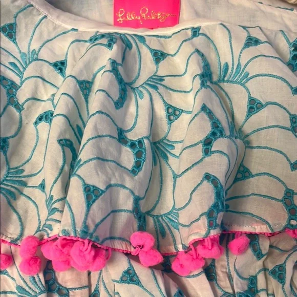 Lilly Pulitzer Addilyn One Shoulder Dress Blue Tropical Swirl Eyelet S - Picture 6 of 8
